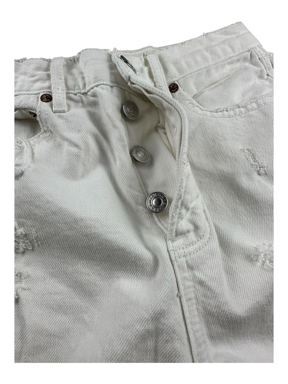 AE Sample Pre-production 90s Boyfriend Jorts White Denim Heavy Distressed Shorts - Picture 6 of 11